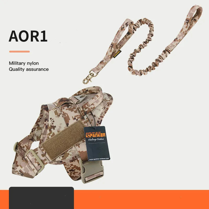 1050D nylon large medium dog harness with UTX buckle and military webbing on grey background