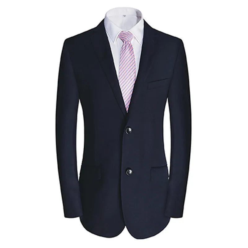 Men's wool blend slim fit casual suit jacket in black with two-button placket and side slits