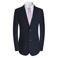 Men's wool blend slim fit casual suit jacket in black with two-button placket and side slits
