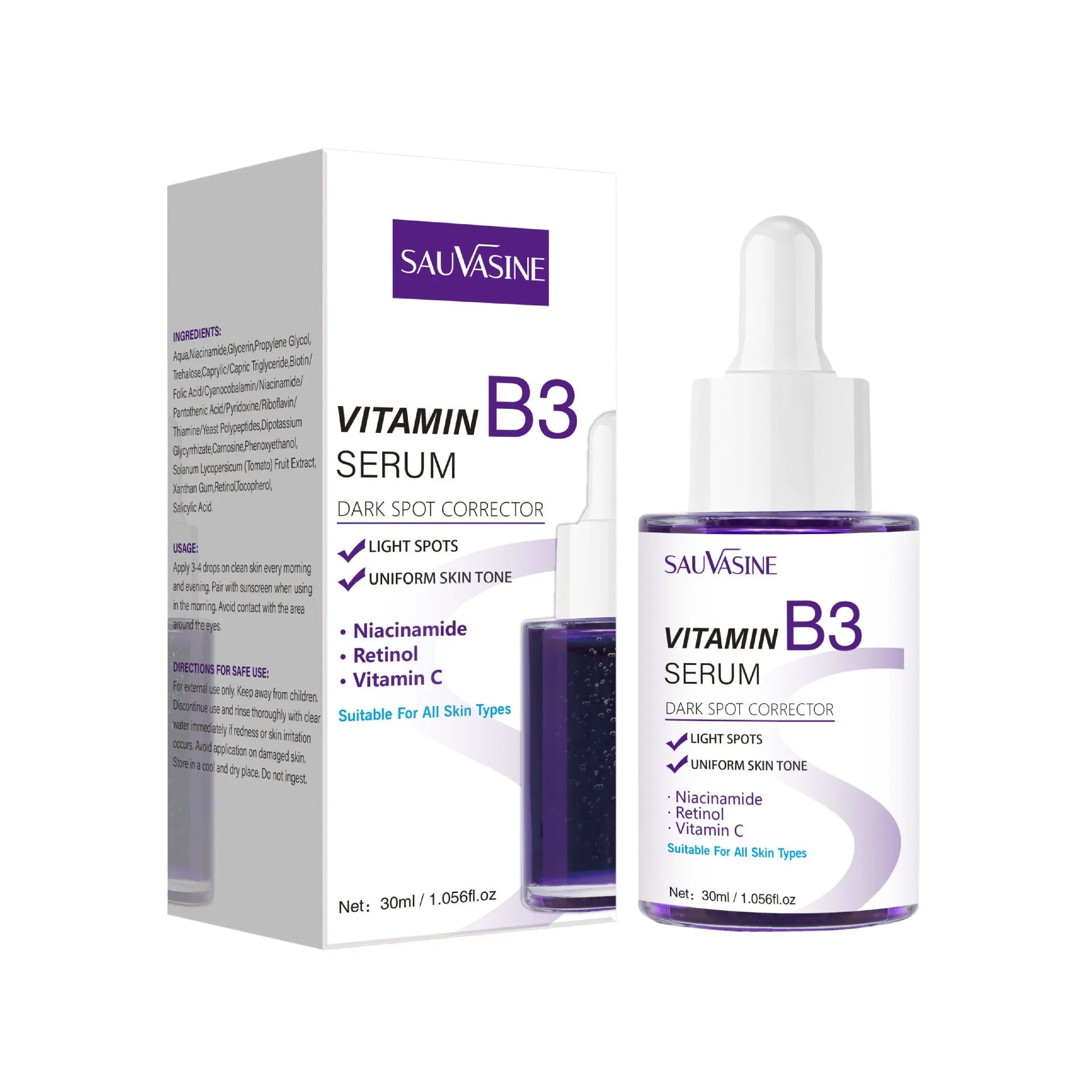 30ml bottle of Vitamin B3 facial essence for nourishing, moisturising and firming all skin types