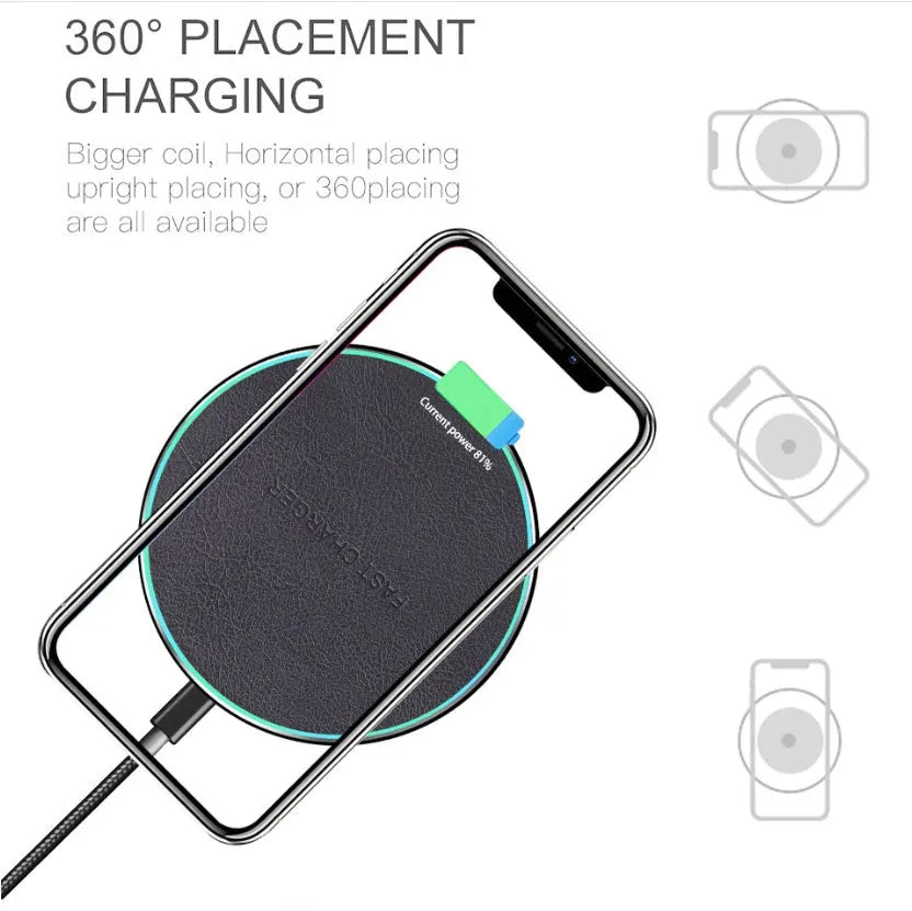Black Qi wireless charging pad for iPhone 11 with magnetic alignment system