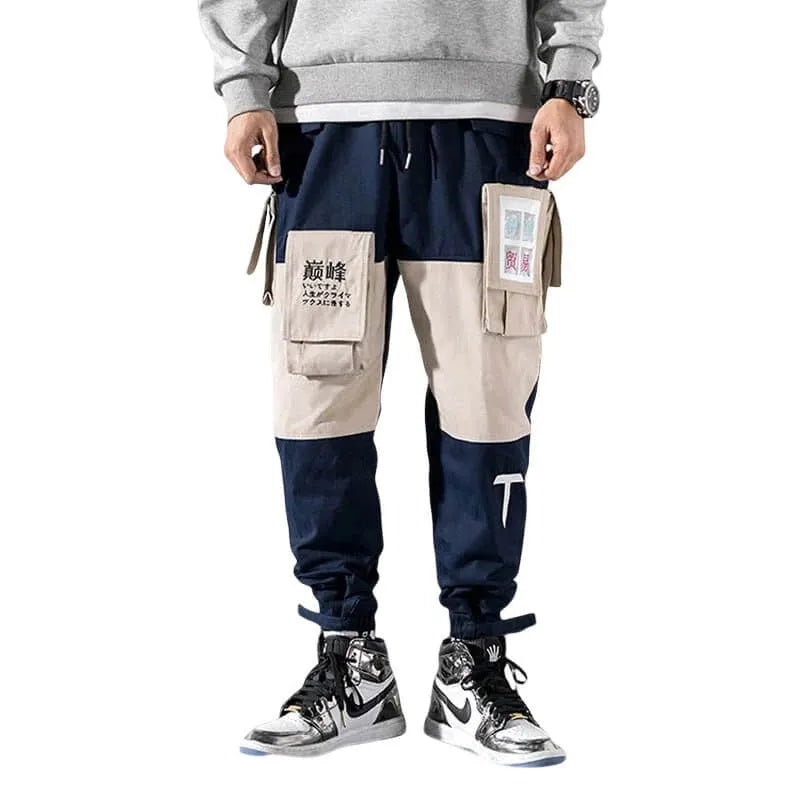 Harlan beam pants in green, grey, and navy blue cotton with elastic waistband, straight-leg design, sizes M to 5XL