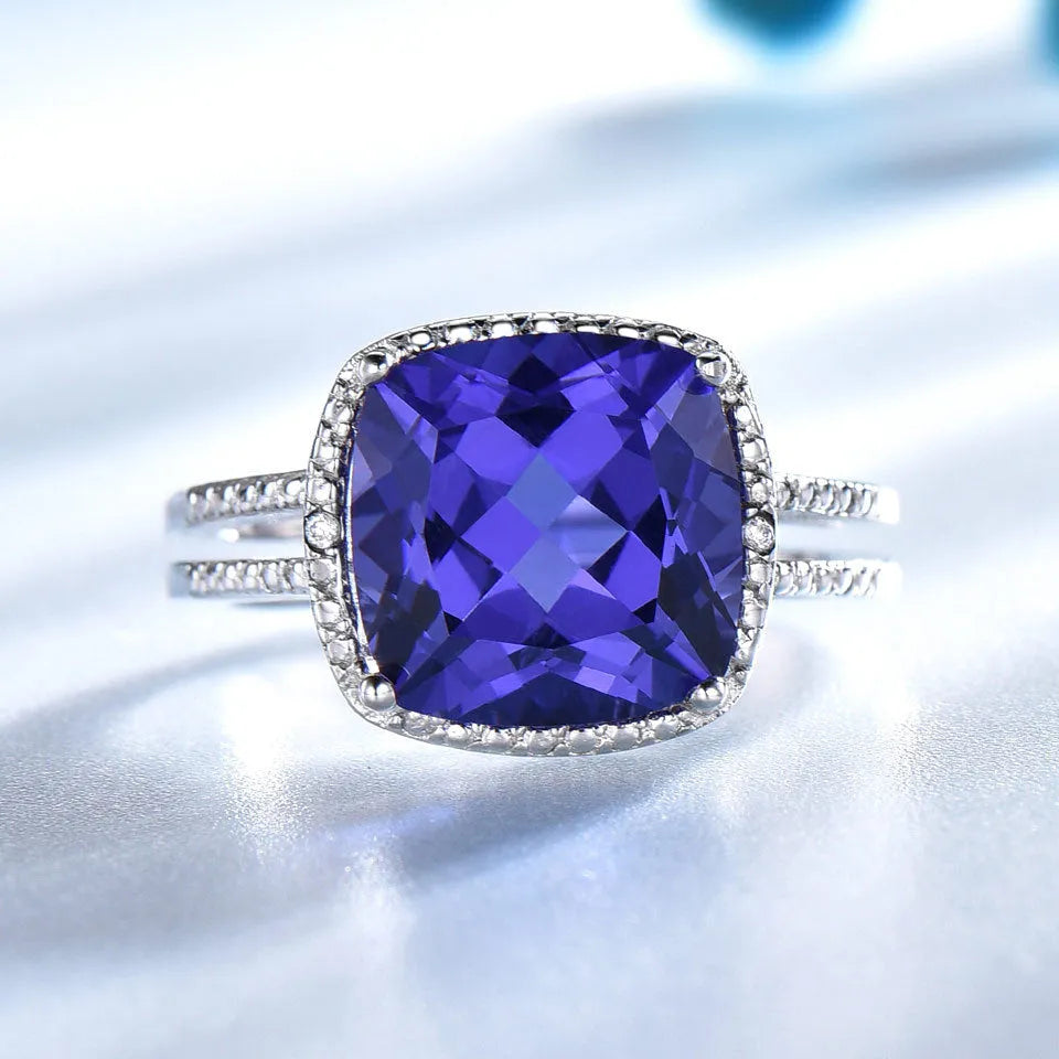 925 sterling silver ring with genuine blue tanzanite gemstone, women's fine jewellery