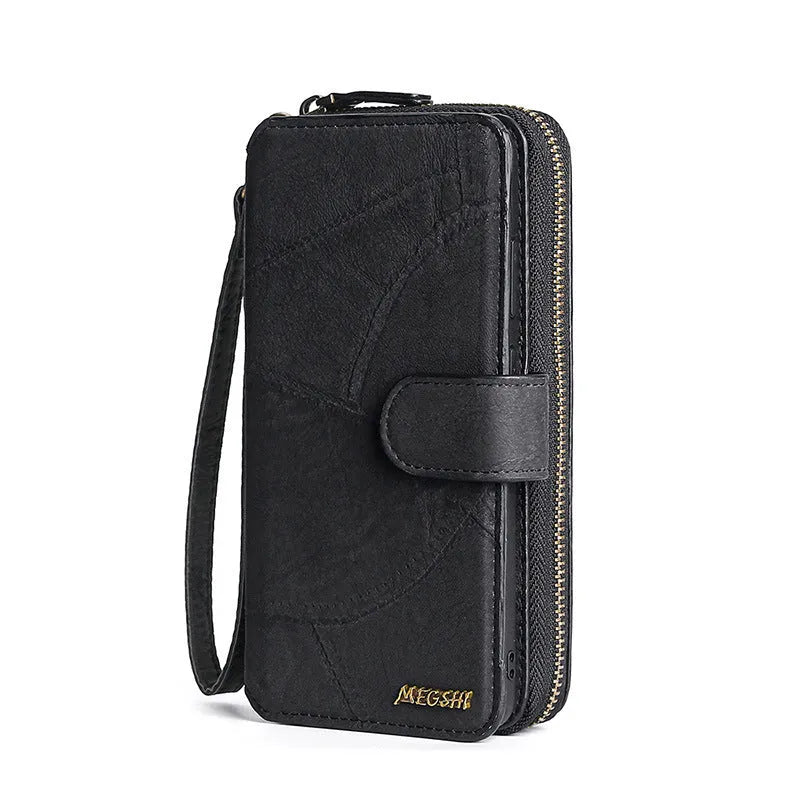 Samsung card phone leather case wallet style TPU PC black grey wine red front view