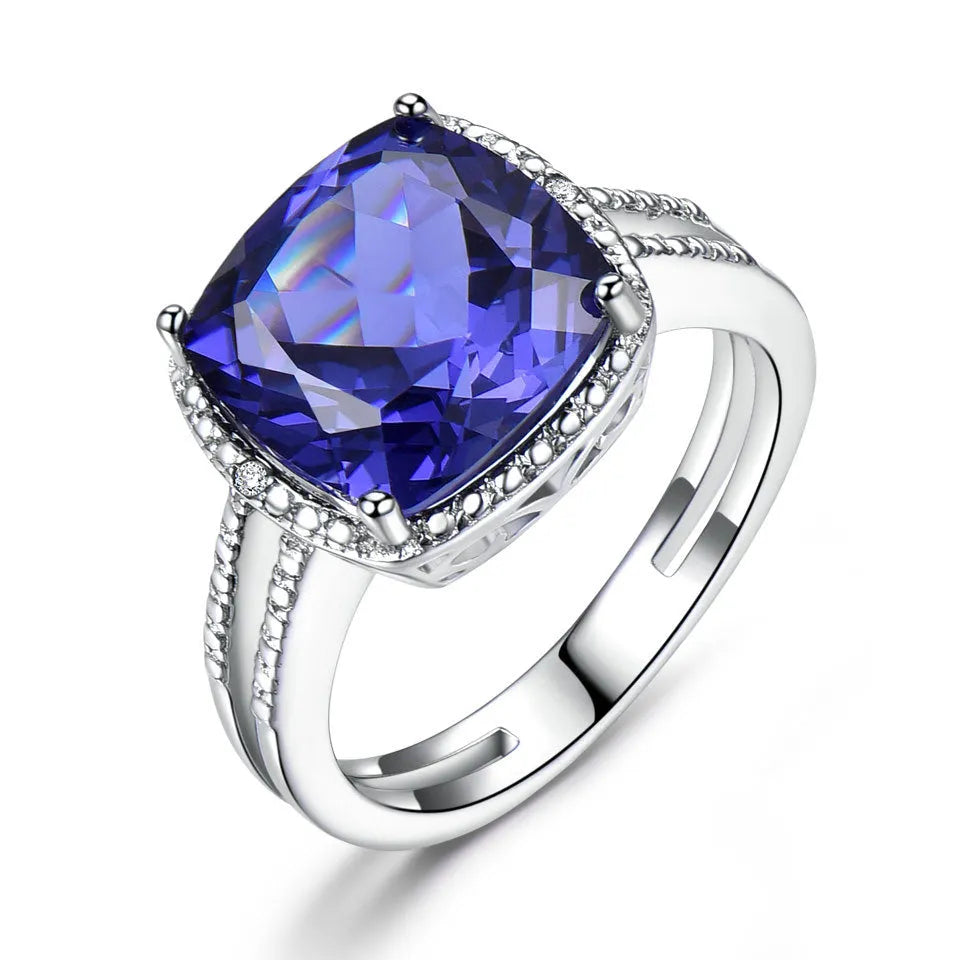 925 sterling silver ring with genuine blue tanzanite gemstone, women's fine jewellery