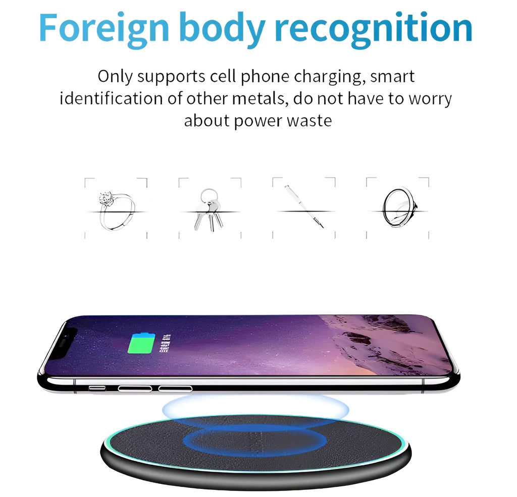 Black Qi wireless charging pad for iPhone 11 with magnetic alignment system