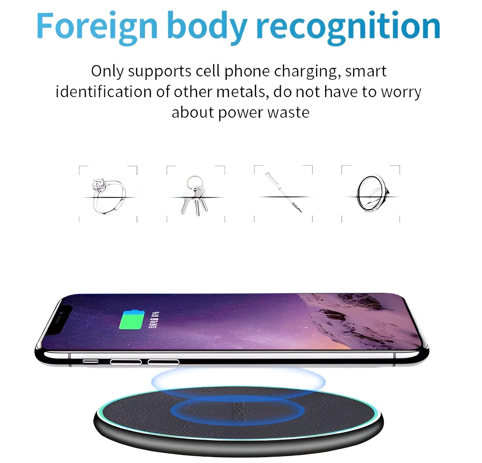 Black Qi wireless charging pad for iPhone 11 with magnetic alignment system