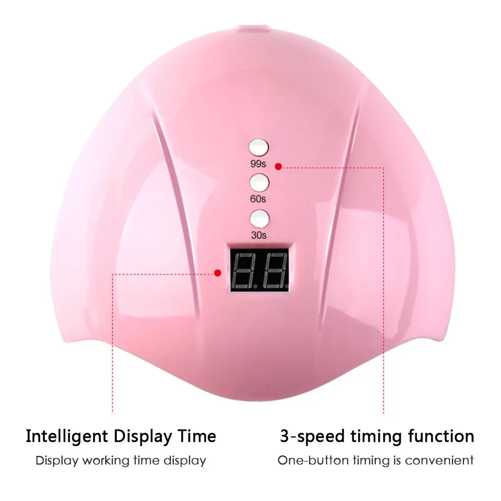 Intelligent induction nail lamp 36W with 12 LED beads, pink finish, showing auto-sensor curing chamber