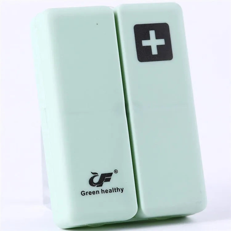 Four-color magnet 7-grid pill box in solid blue colour showing foldable covered design with seven compartments