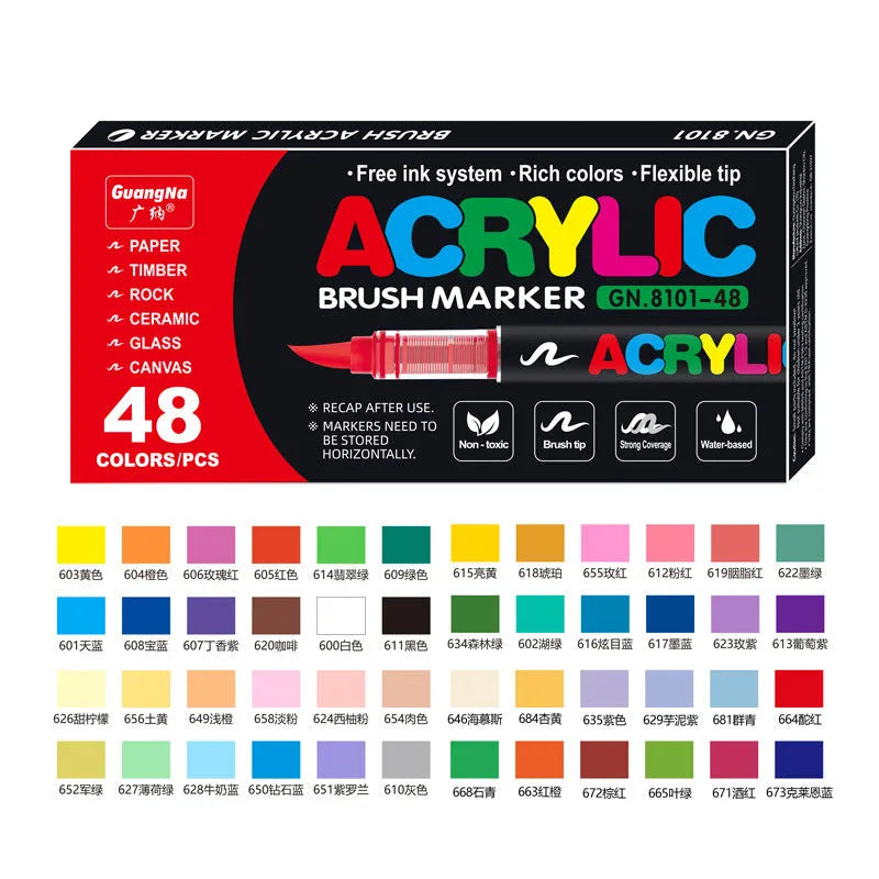 Set of liquid acrylic marker pens with soft head nibs for art and graffiti painting