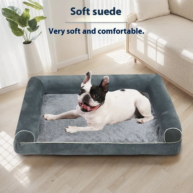Square sponge dog bed in cloth material showing breathable cooling design