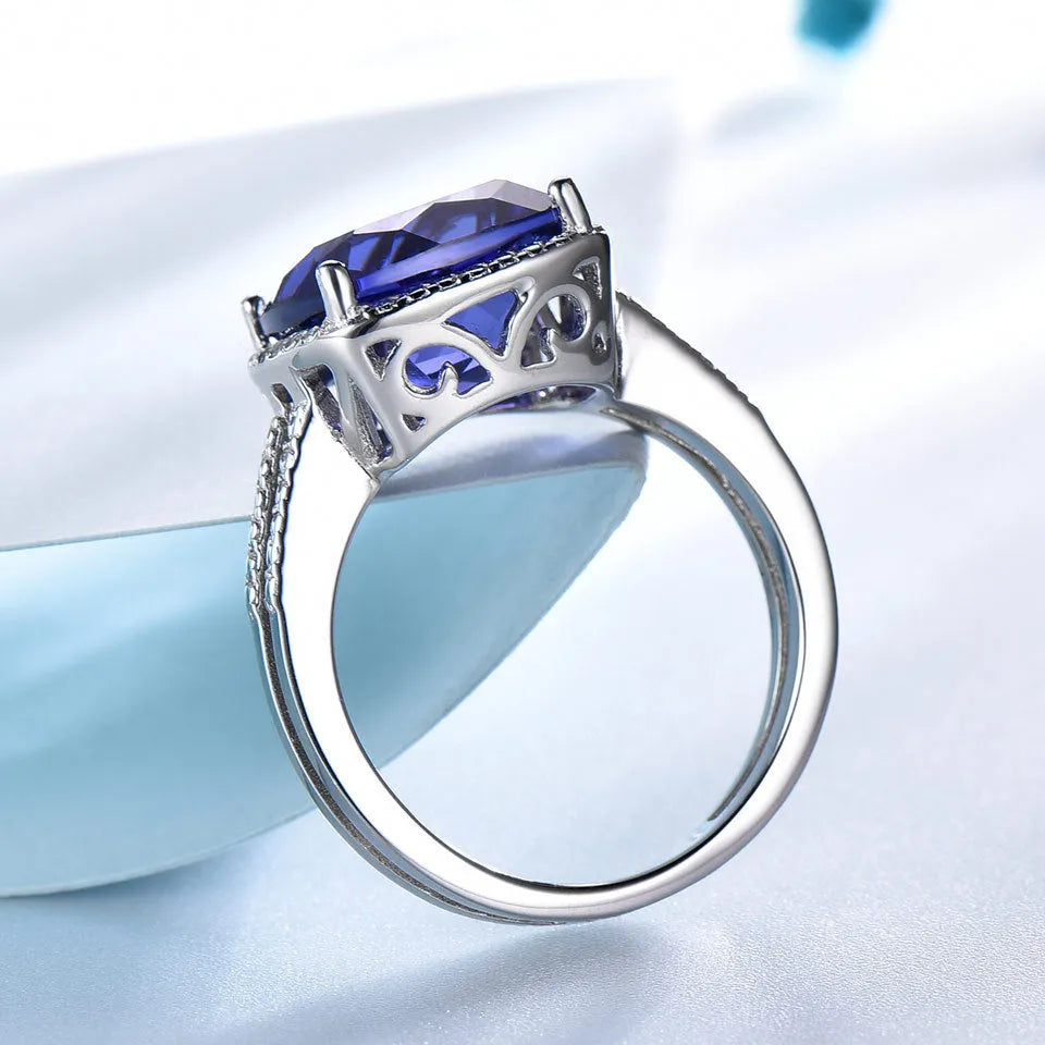 925 sterling silver ring with genuine blue tanzanite gemstone, women's fine jewellery