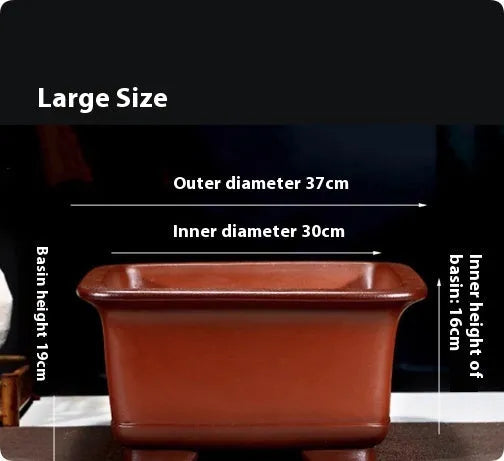 Large Chinese-style purple clay flower pot for indoor bonsai and plants.