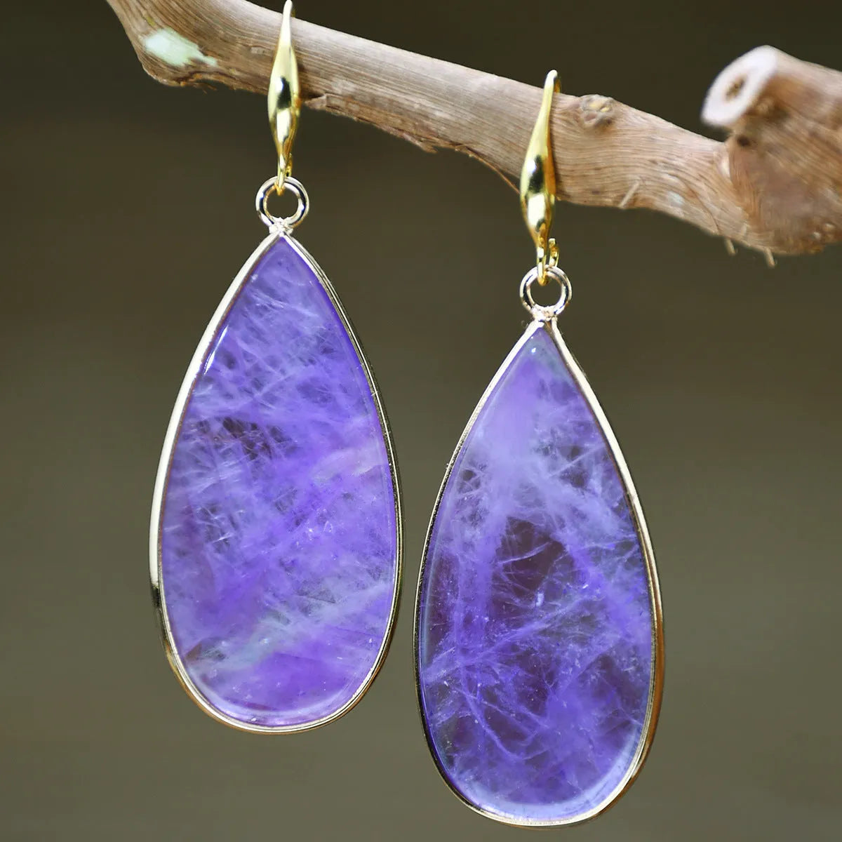 Vintage Tigereye stone drop earrings with handcrafted texture details and water drop pendant shape
