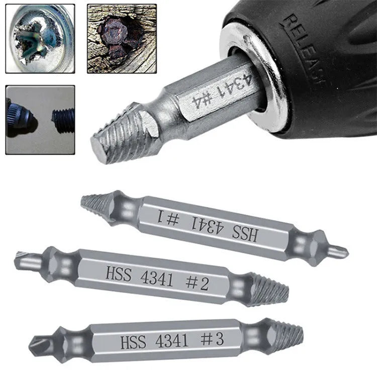 6-piece slip-tooth head screw remover set made from high speed steel 4341 on a workbench