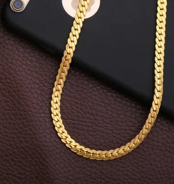 Men gold tone snake chain necklace 5mm width unisex metal geometric no pendant