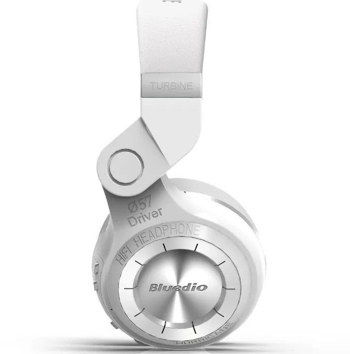 Blue String T2 black and white Bluetooth headphones with folding metal design and 1.5m cable