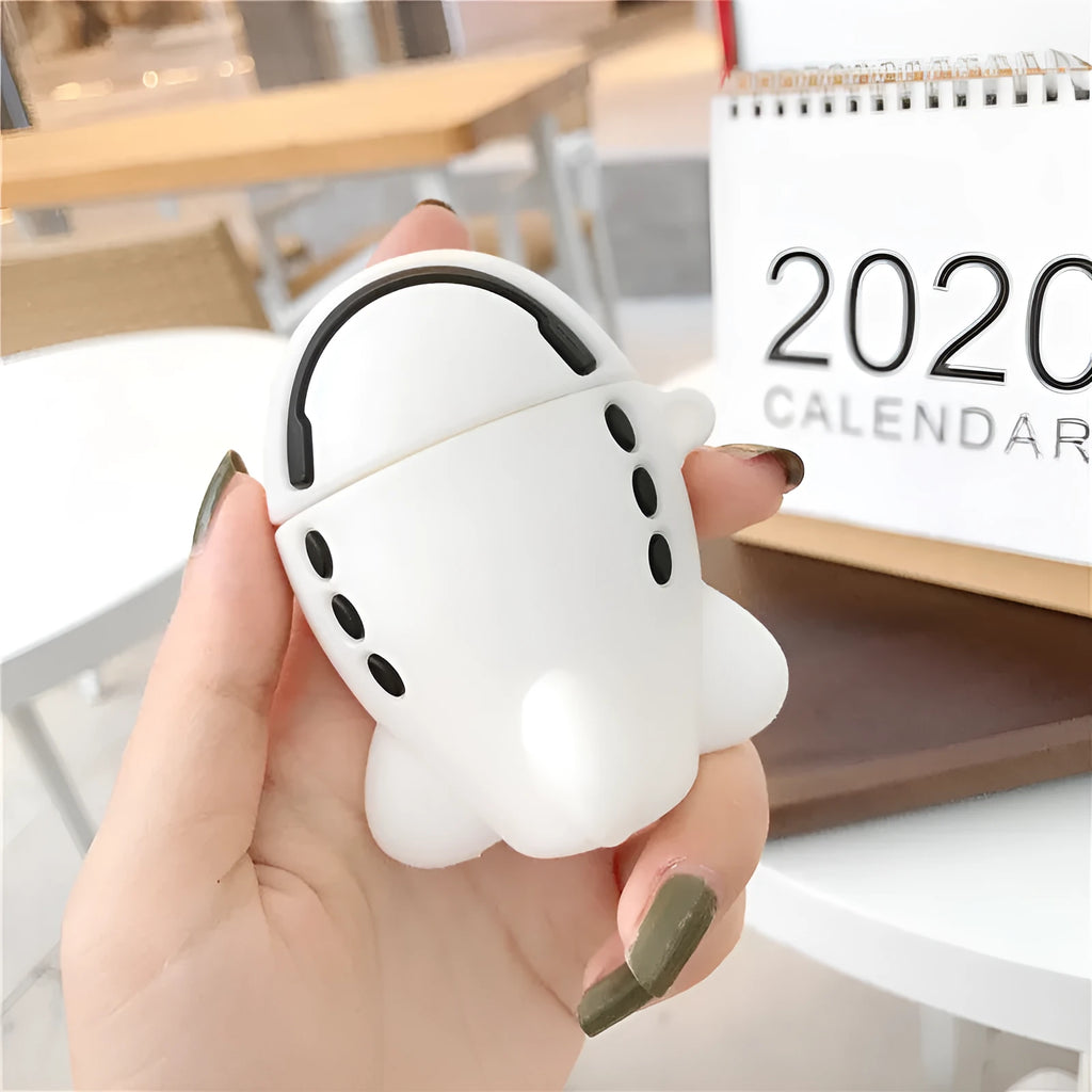 Cartoon aircraft headset design silicone flip case for Apple AirPods with hook accessory