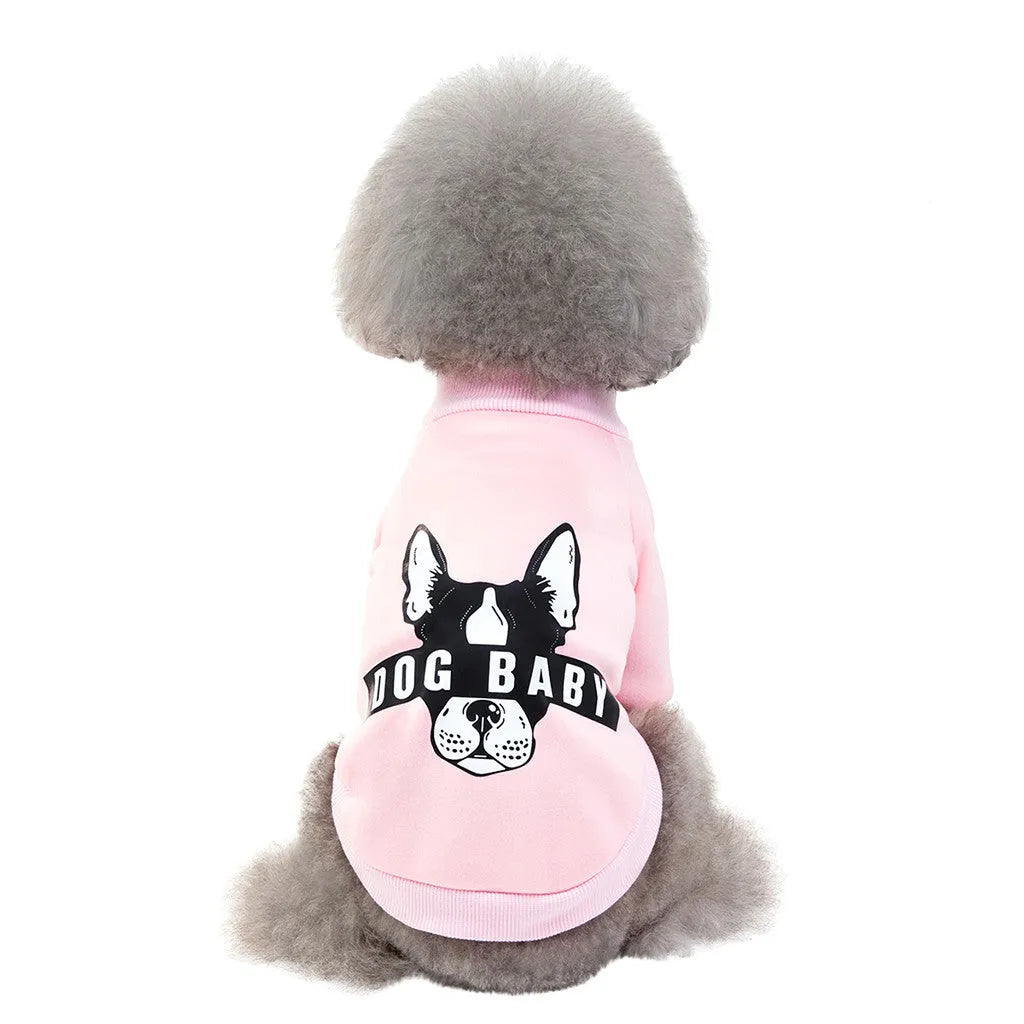 Pink cotton cartoon dog sweater for small to large dogs, size S-XXL