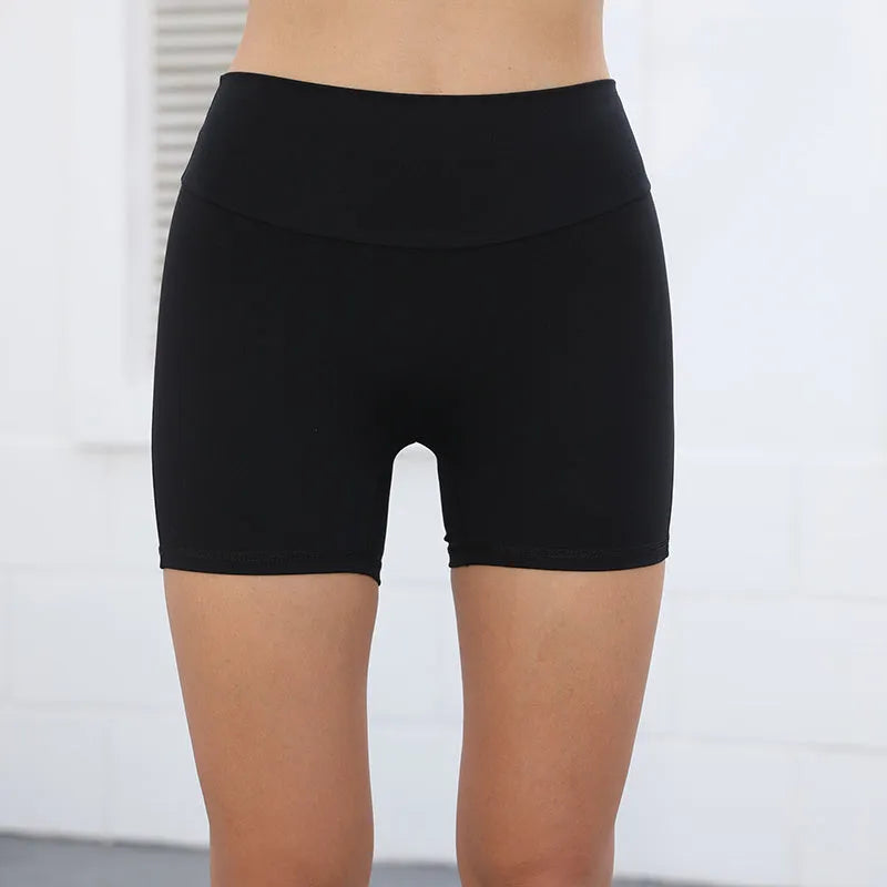 Women's high waist yoga shorts in quick-dry nylon fabric with pockets, available in multiple colours