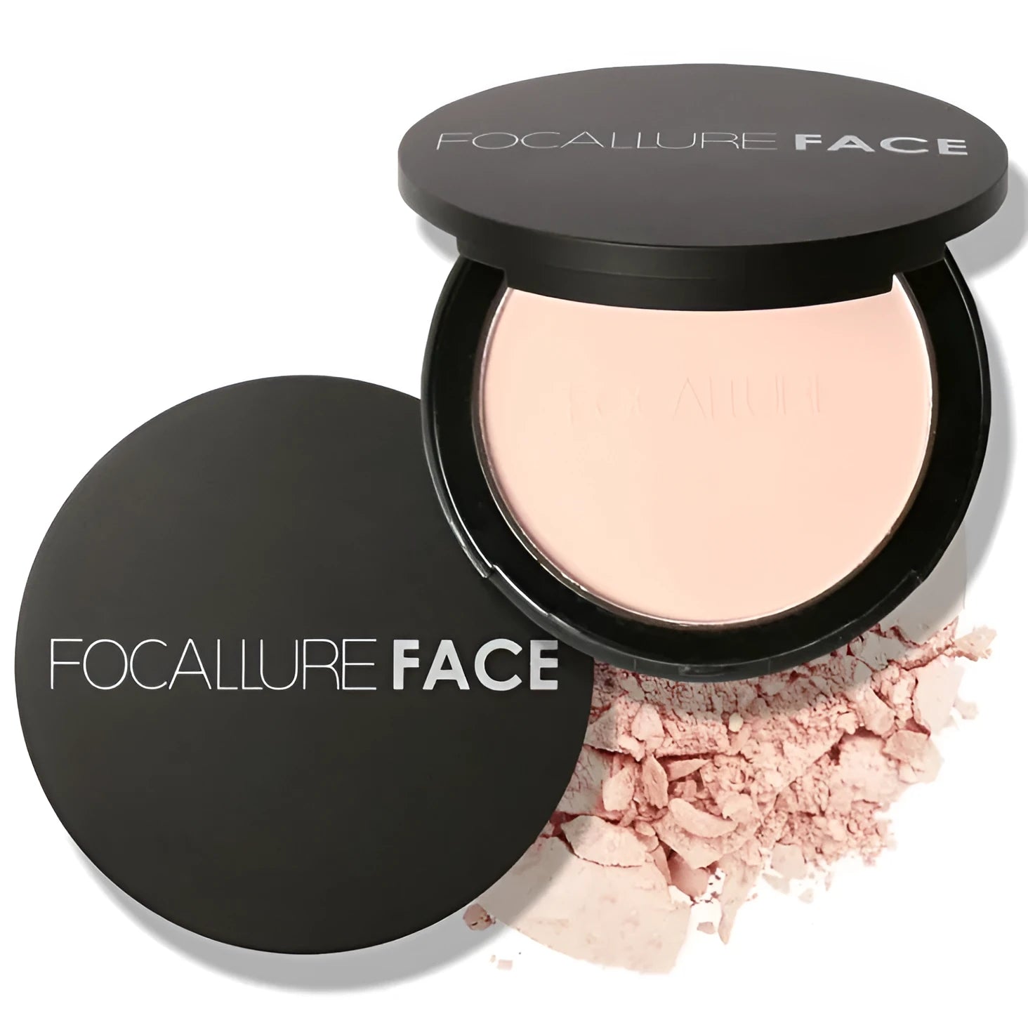Focallure Fabulous Pressed Face Makeup Powder in Natural Bridge shade with compact and blow