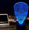 USB-powered 3D acrylic LED table lamp showing multiple colour options and remote control.