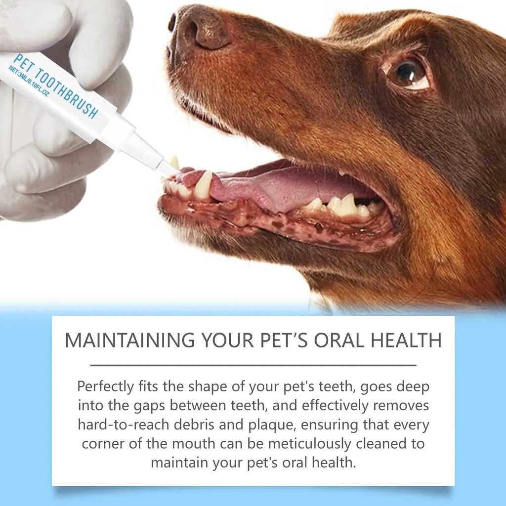 White pet toothbrush pen with soft bristle head and twist-dispenser for 3ml toothpaste capacity