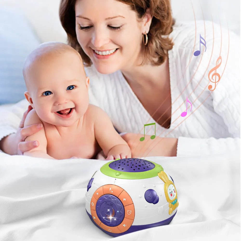 White plastic starry sky night light projector for children with three colour modes and music