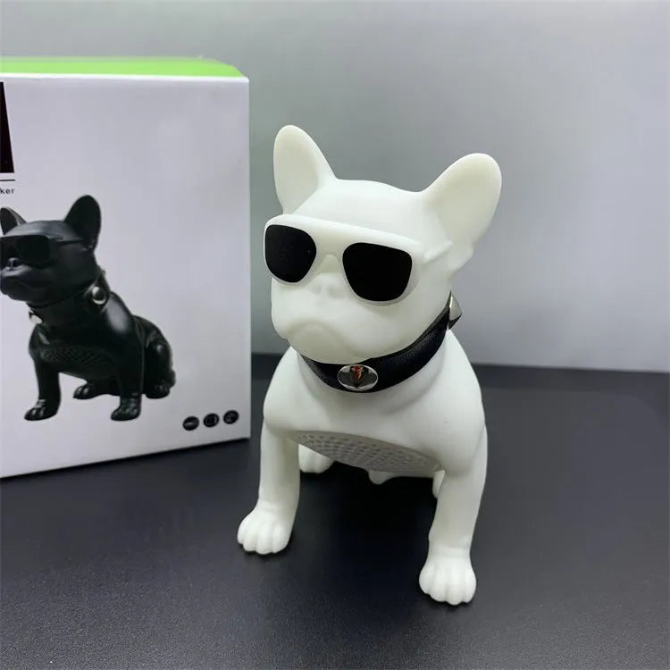 Mini Full Body Bulldog shaped Bluetooth speaker in black, red, or white colour options.