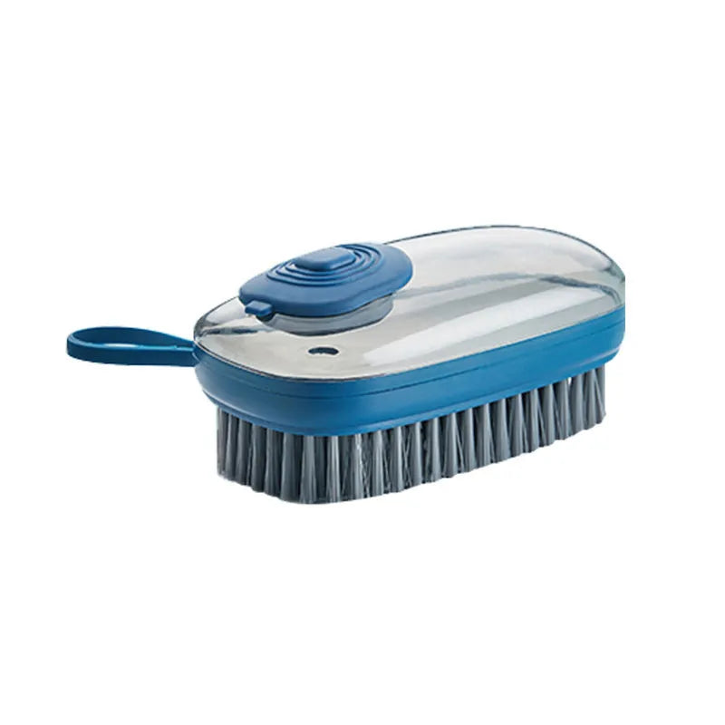Automatic liquid cleaning brush for shoes and laundry with ergonomic grip in blue, green or red colour