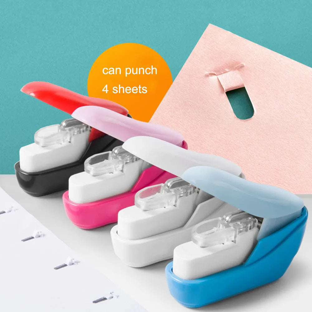 Stapler-Free Stapler ABS Plastic Embossed Binder for Home Office School Use Compact Paper Fastener Up to 8 Sheets Eco-Friendly No Need for Staples Random Colour