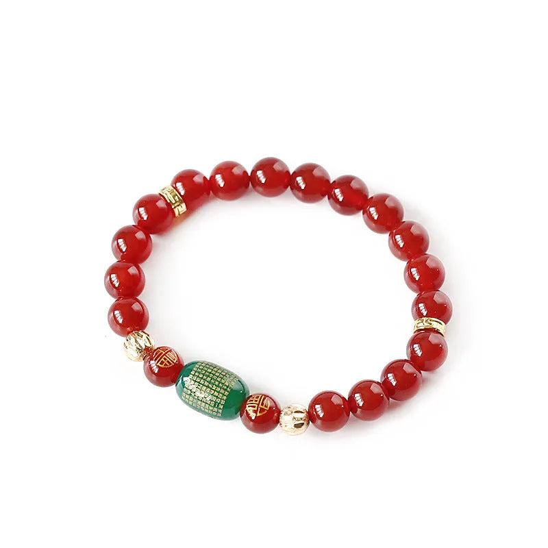 Red agate Guanyin bracelet with edge rosary design and auspicious patterns