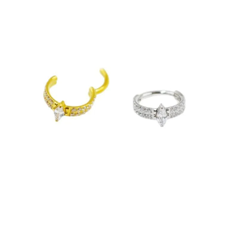 Titanium steel heart-shaped earrings with zircon stones in silver or gold colour options