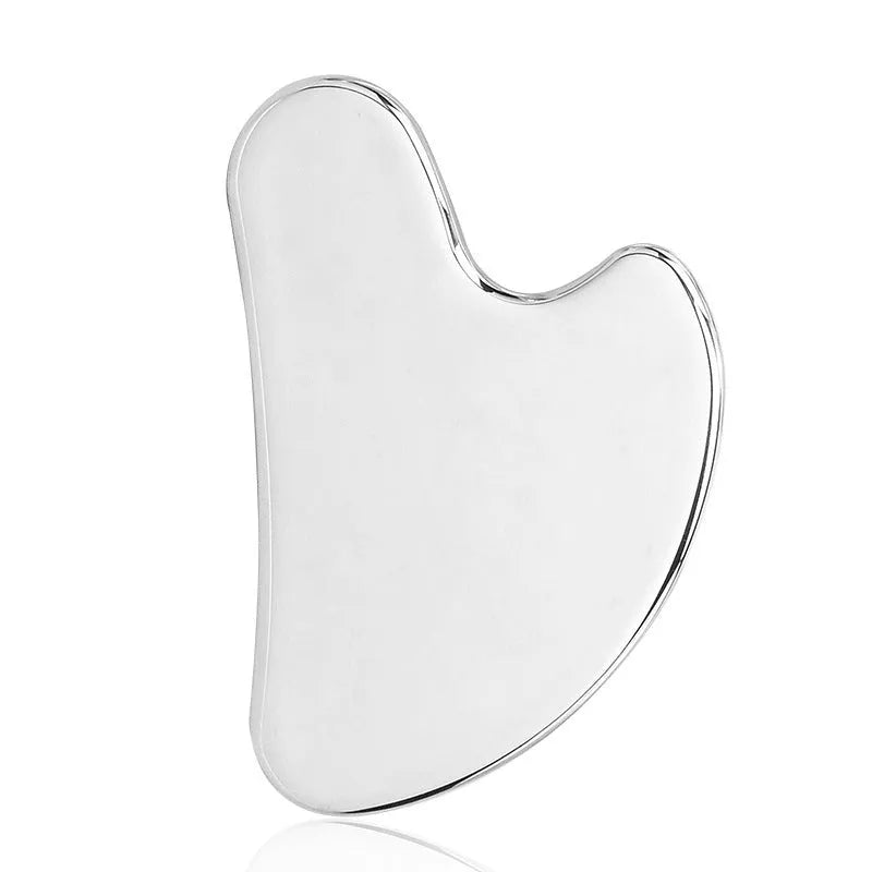 Stainless steel facial massage board set with heart-shaped design and scraping plate