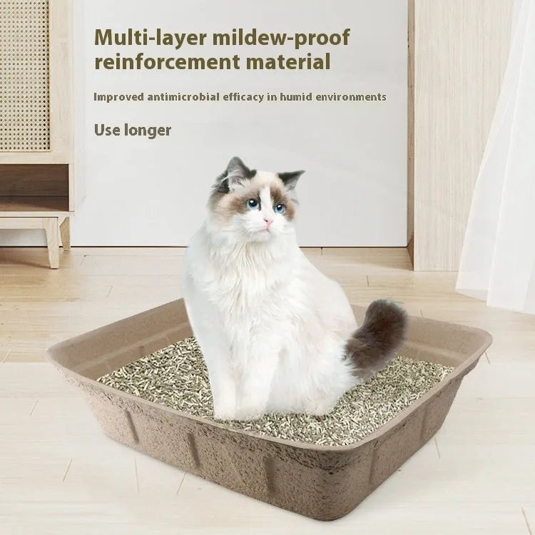 Brown disposable waterproof cat litter box with degradable plastic construction
