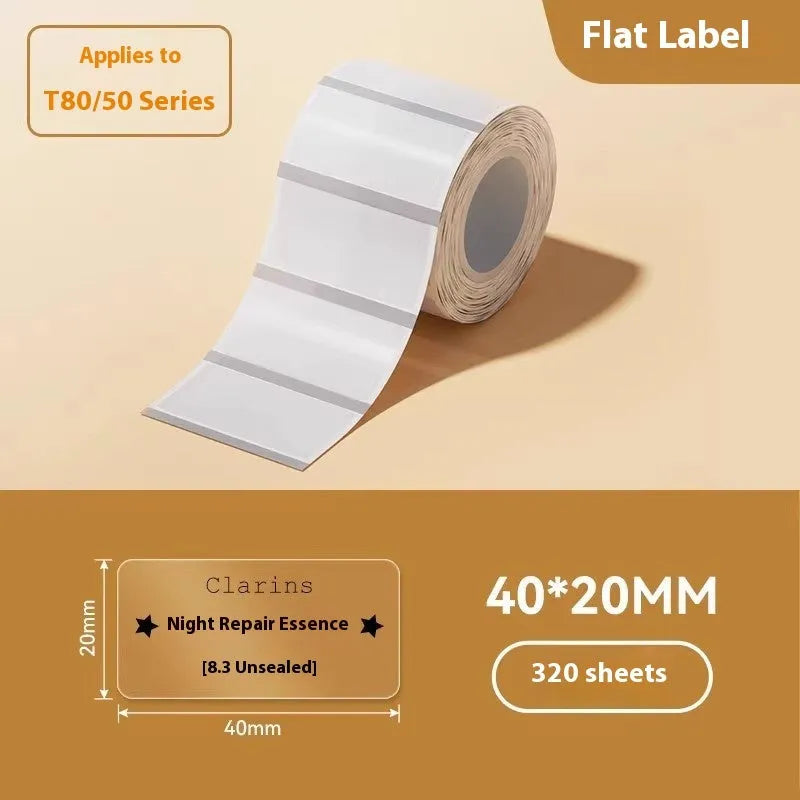 Transparent waterproof adhesive labels in multiple sizes including rectangular and circular formats