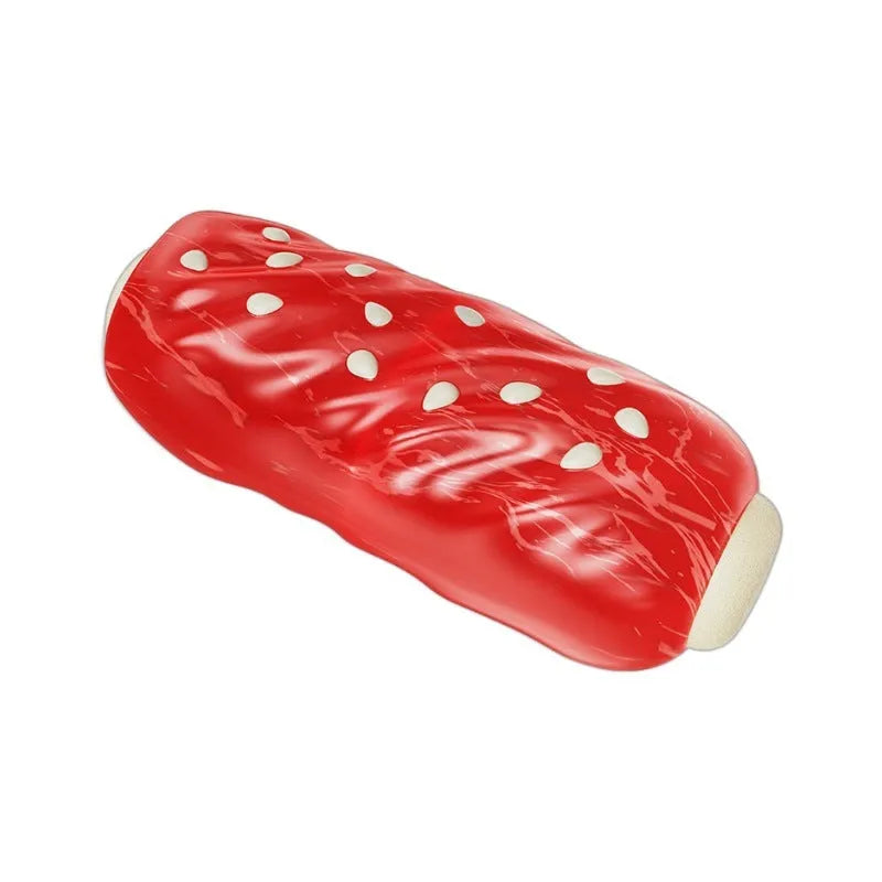 Primary colour plastic dog chew toy shaped like a large textured molar rod or toothbrush.
