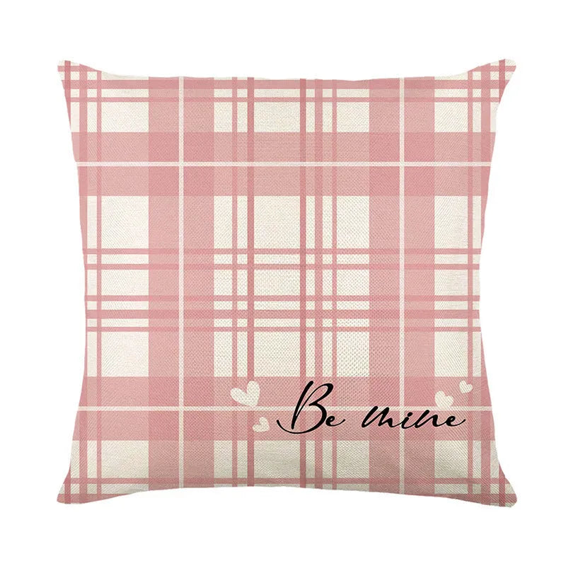Square plaid heart print Valentine's Day decorative pillow cover measuring 45x45cm.