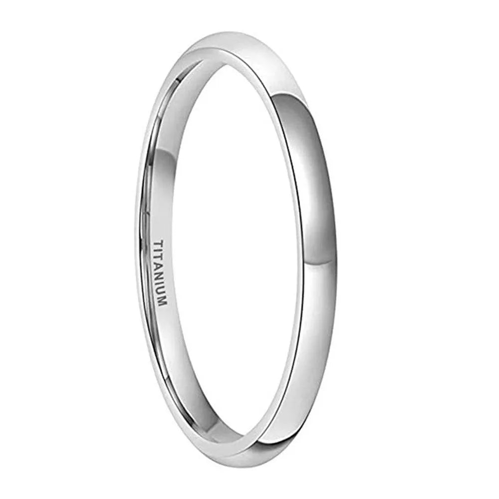Simple silver titanium steel band ring shown in three width options: 2mm, 4mm, and 6mm.