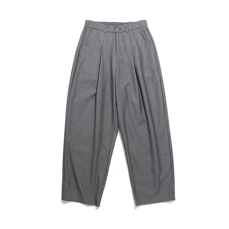 Men's straight casual trousers in black, loose fit with polyester fabric