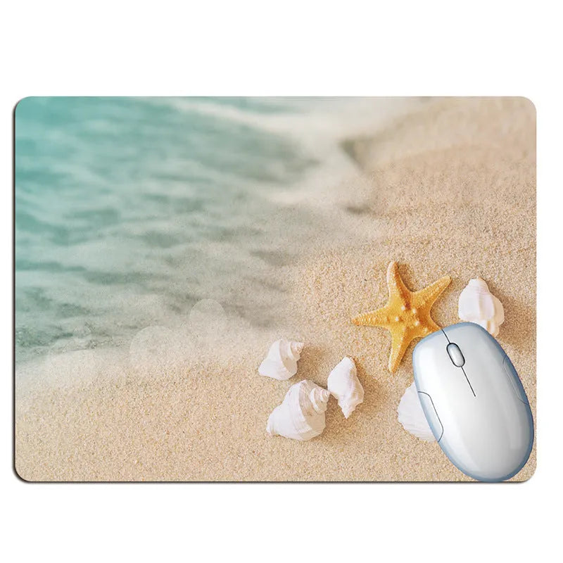 Rubber mouse pad with Wishing Bottle Summer Beach Holiday Wind design, available in 30x25cm size with non-slip base
