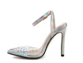 Women's pointed diamond sandals with stiletto heels and PVC upper material