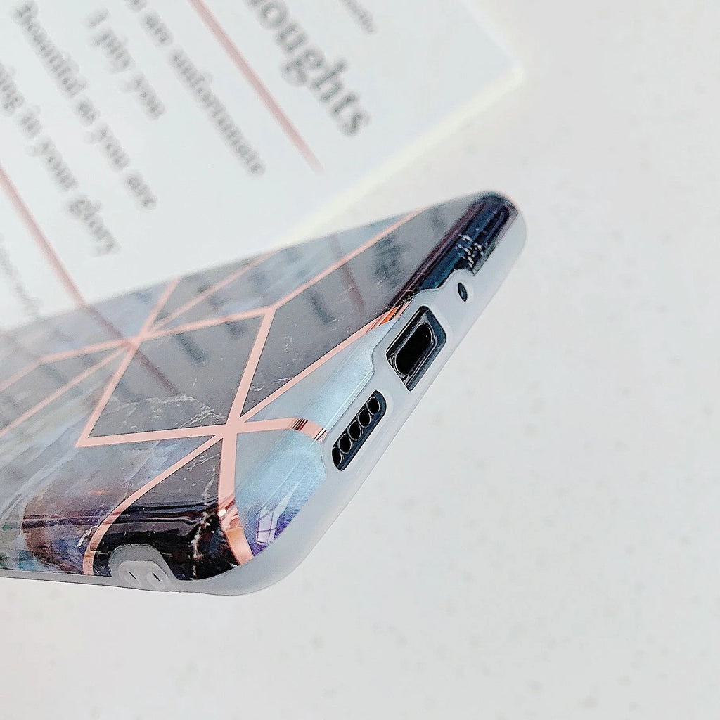 Electroplated marble pattern mobile phone case in TPU material for Huawei and Samsung smartphones
