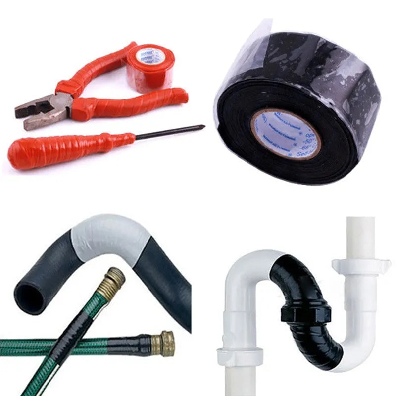 Roll of black waterproof silicone repair tape 3 m length for sealing pipes and electrical connections