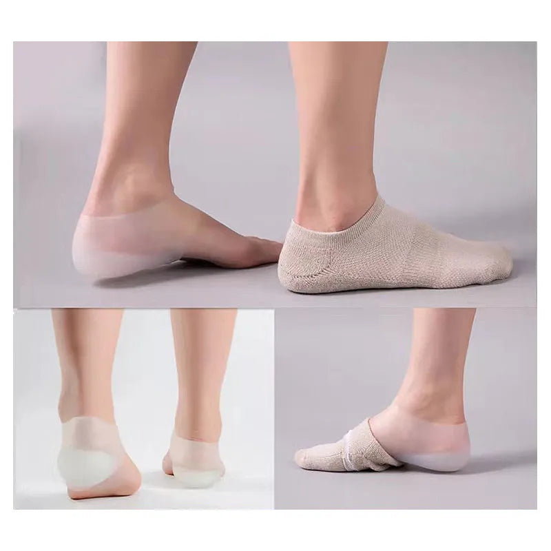 Invisible height increased rubber insoles with 2cm to 4cm lift options, fitting shoe sizes 33 to 46