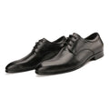 Men's black checkered leather derby shoes with pointed toe and rubber sole