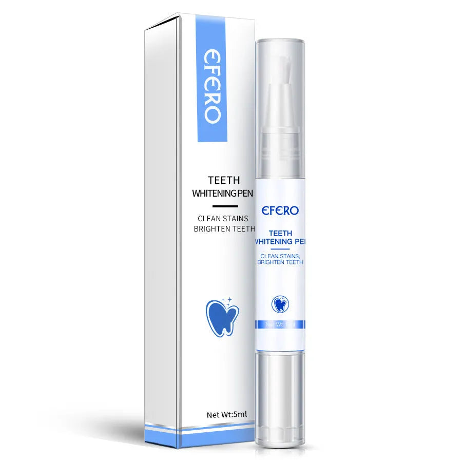 Teeth whitening pen with brush head and 5ml essence, 12.3cm length, for removing plaque and stains