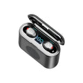 F9 5.0 black wireless Bluetooth headset with charging case, in-ear design
