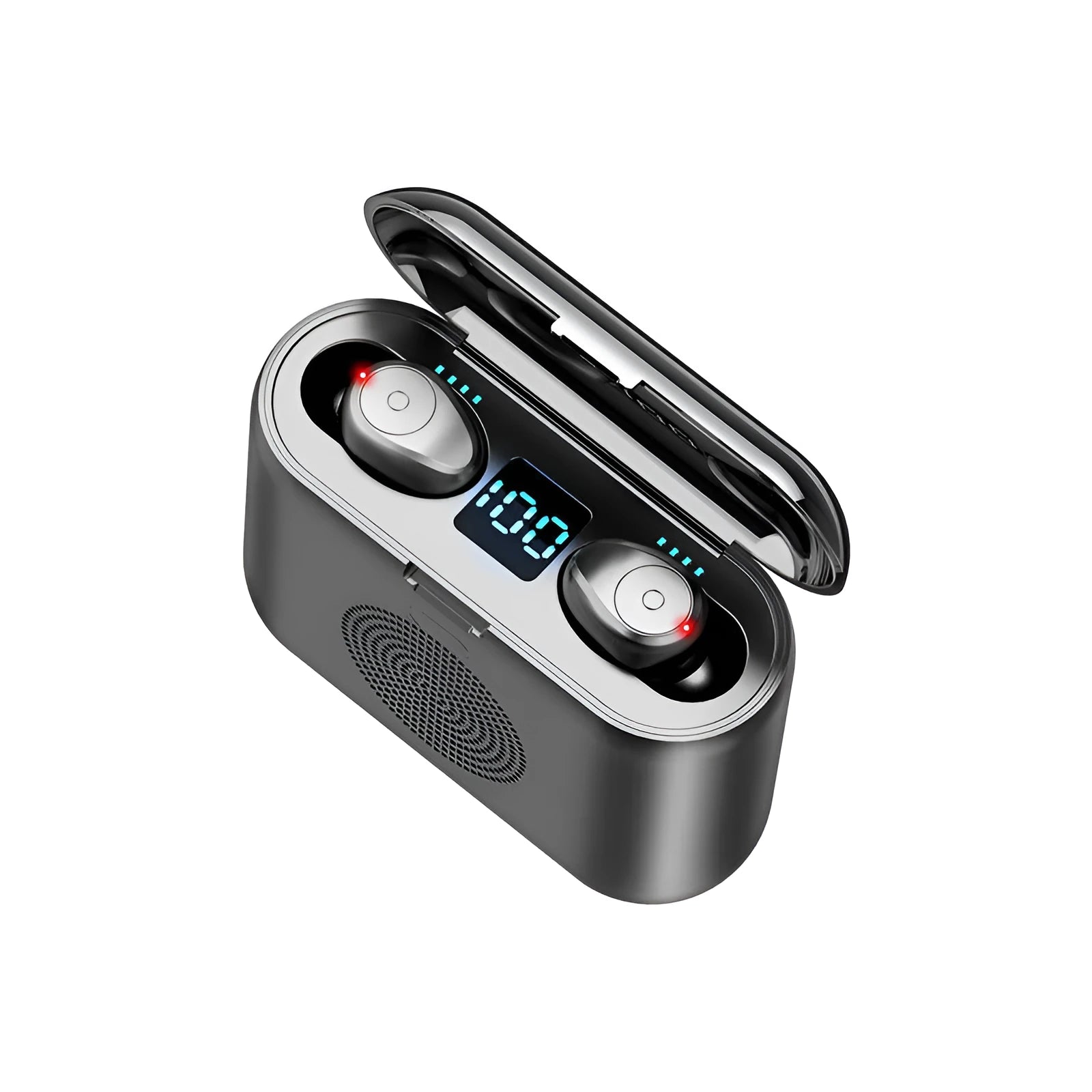 F9 5.0 black wireless Bluetooth headset with charging case, in-ear design