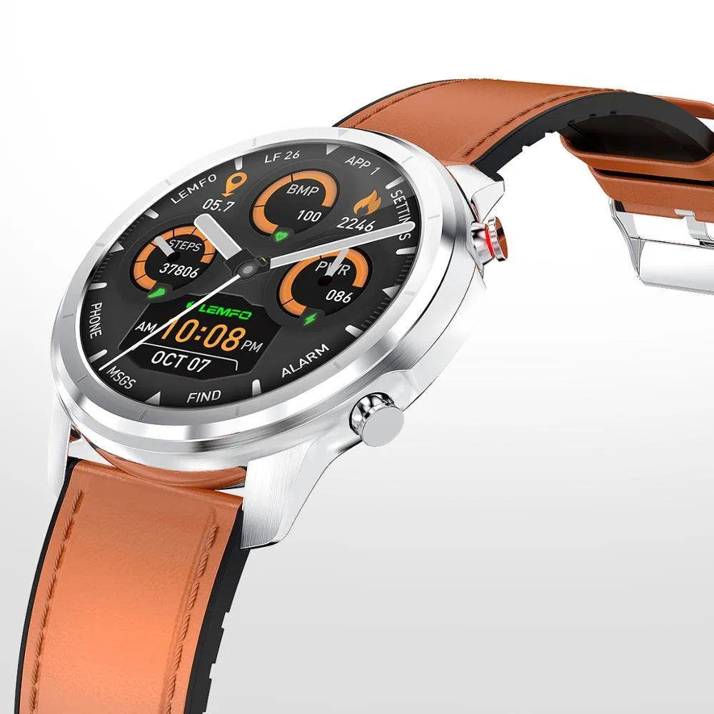 LEMFO LF26 smart bracelet with 1.3-inch screen showing five colour options: Black A, Black B, Brown Silver, Brown black, Silver